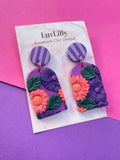Peach Floral - Striped Top - Poly Clay Earring by Luv Lilly