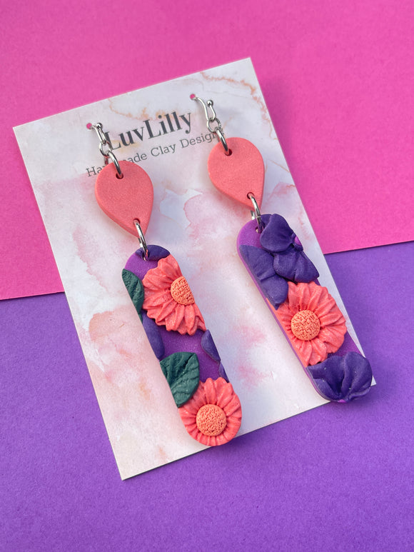 Peach Floral Polymer Clay Hook Top Earring by Luv Lilly