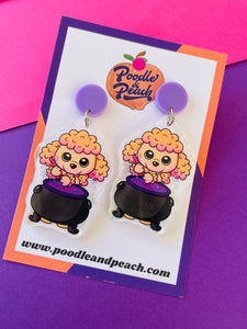 Poodle Cauldron Halloween Earrings