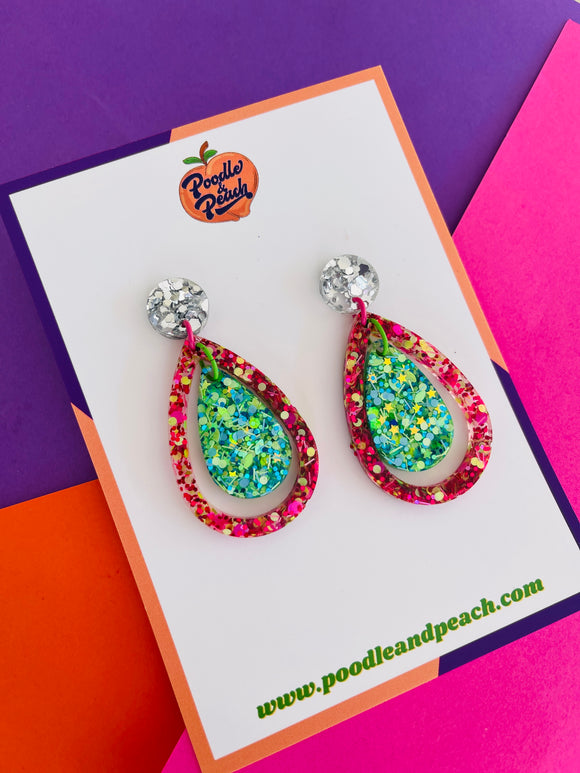 Pippa Green Melon Heart Resin Earrings
